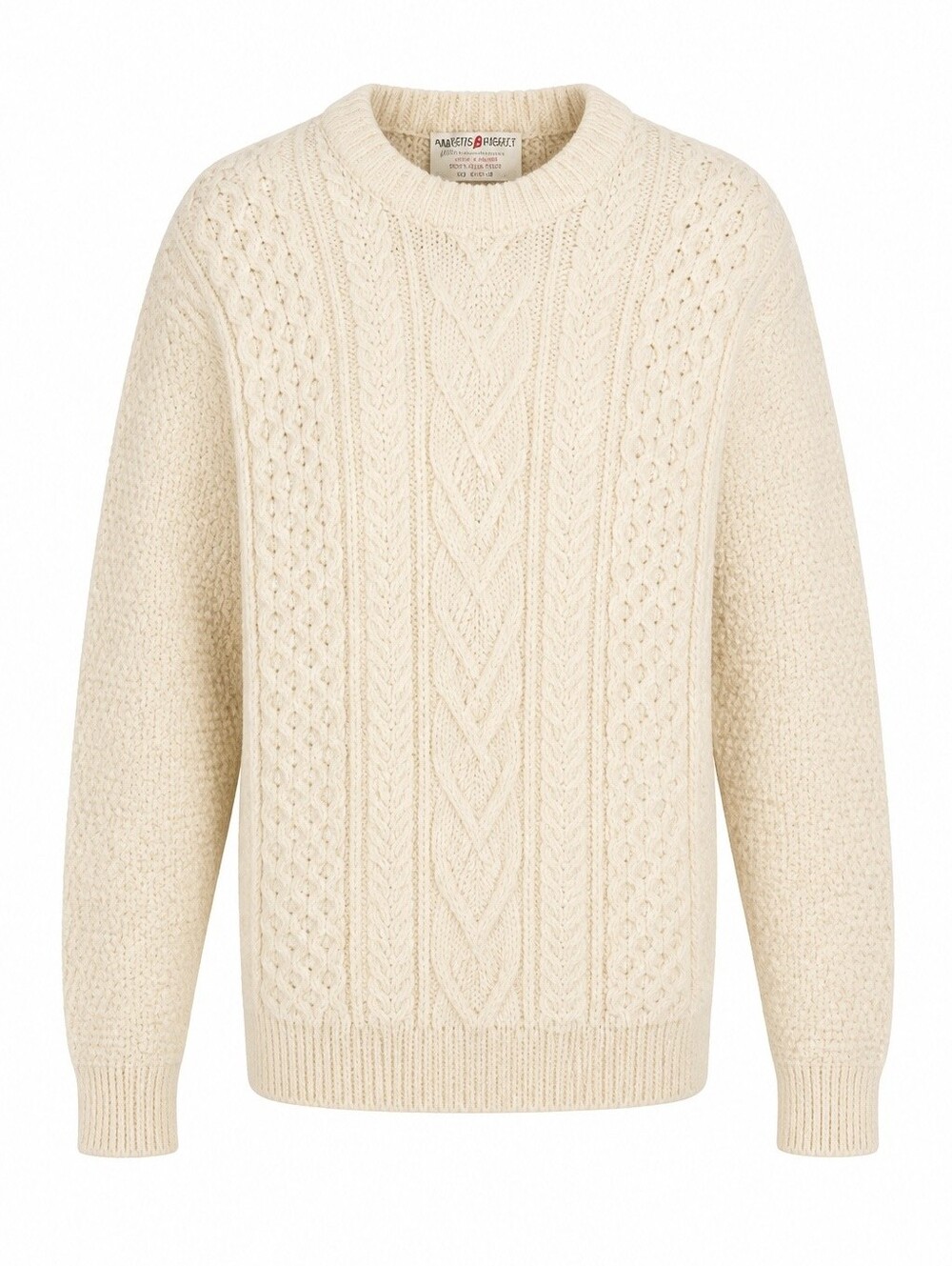 Lord Jeff Worsted Wool Cable Knit Sweater Cream Men's Large Vintage Fisherman